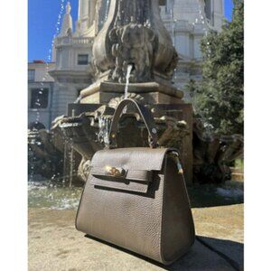 Naya Taupe Italian Leather Top Handle Bags/ Shoulder Bag